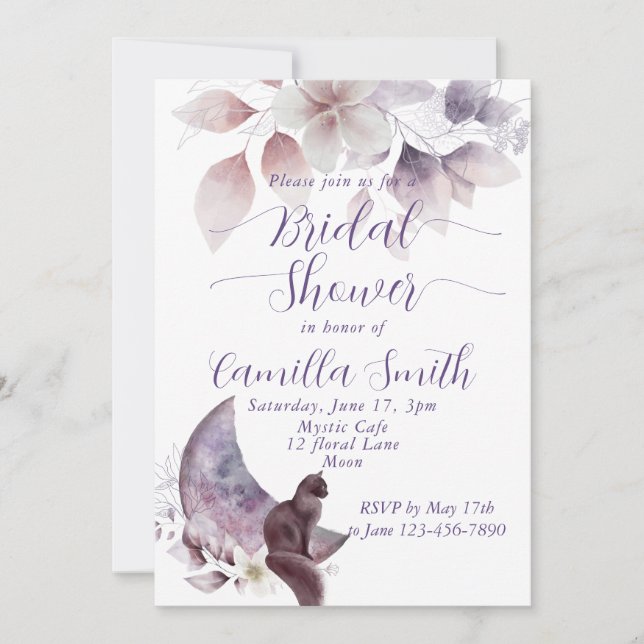 Mysterious Moon Cat Garden Bridal Shower  Invitation (Front)