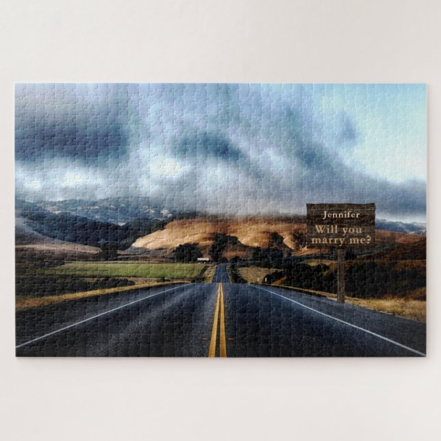 Mysterious Nature Scene Road Sign Marry Me Puzzle (Horizontal)