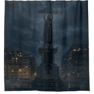 Mysterious Night City Statue Shower Curtain