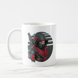 Mysterious Ninja Warrior with Sword and Red Scarf Coffee Mug