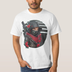 Mysterious Ninja Warrior with Sword and Red Scarf T-Shirt