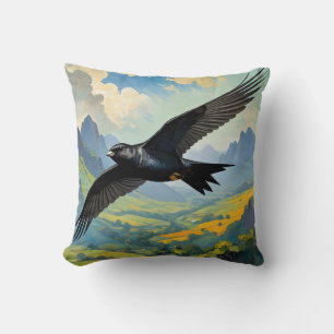 Mysterious Nomad: Colourful Swift Bird Portait Cushion
