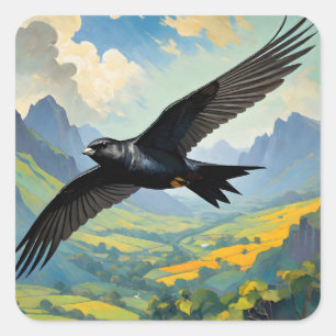 Mysterious Nomad: Colourful Swift Bird Portait Square Sticker