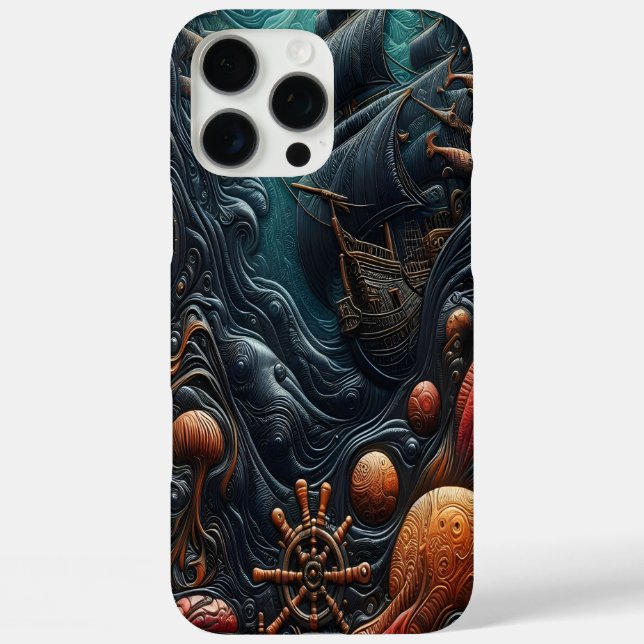 Mysterious Ocean Scene With Ship and Sea Creatures Case-Mate iPhone Case (Back)