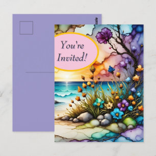 Mysterious Portal Floral Ocean Beach Invitation Postcard