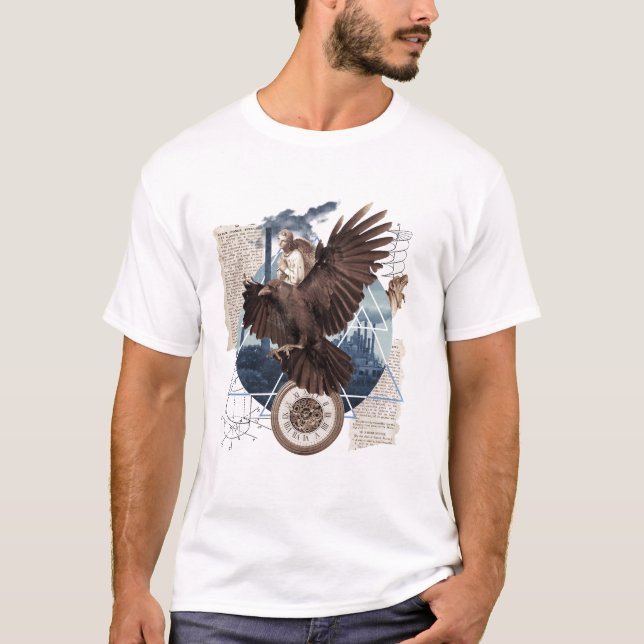 Mysterious Raven Collage – Vintage and Futuristic  T-Shirt (Front)
