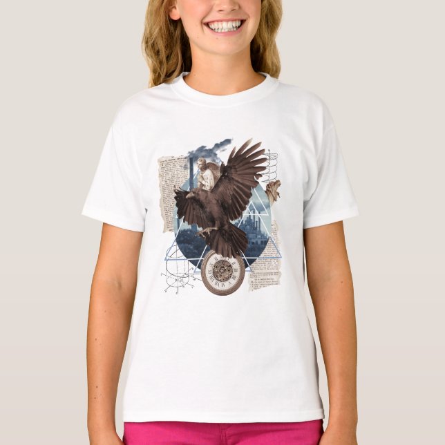 Mysterious Raven Collage – Vintage and Futuristic  T-Shirt (Front)