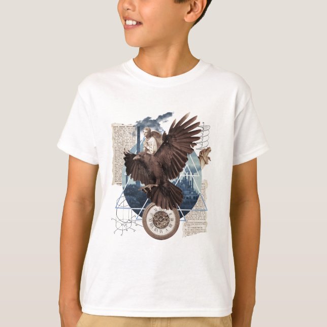 Mysterious Raven Collage – Vintage and Futuristic  T-Shirt (Front)