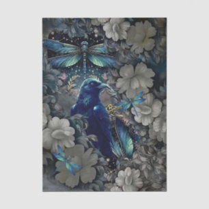 Mysterious Raven, White Florals & Butterflies Tissue Paper