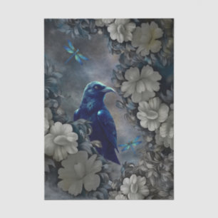 Mysterious Raven, White Florals & Butterflies Tissue Paper