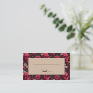 Mysterious Red Gothic Floral Skulls Place Card