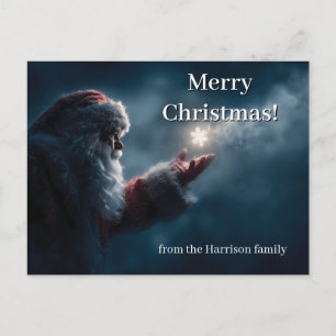 Mysterious Santa Claus Blowing a Glowing Snowflake Postcard