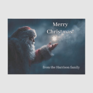 Mysterious Santa Claus Blowing a Glowing Snowflake Tissue Paper