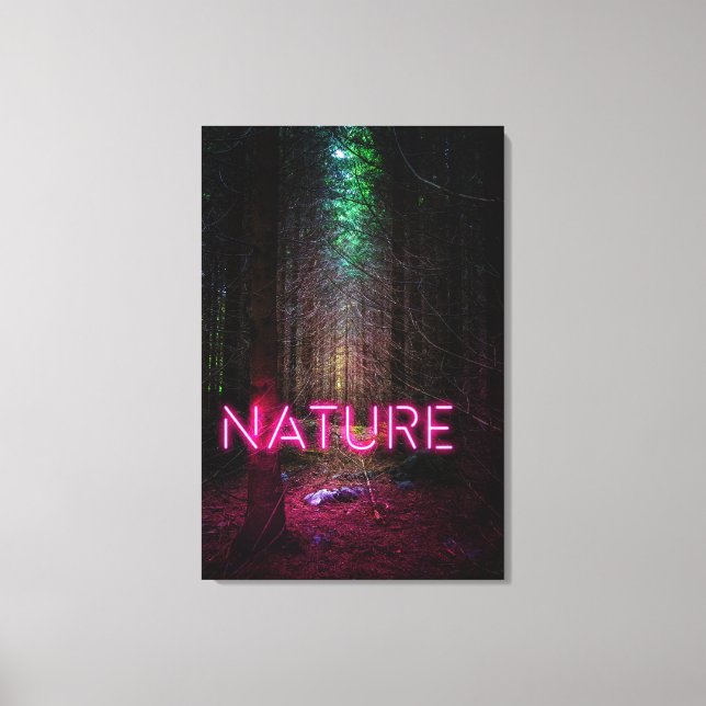 Mysterious spruce forest nature neon magenta canvas print (Front)