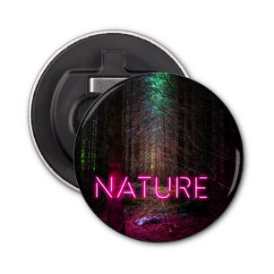Mysterious spruce forest nature neon magenta sign bottle opener