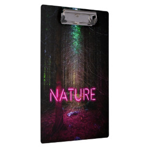 Mysterious spruce forest nature neon magenta sign clipboard