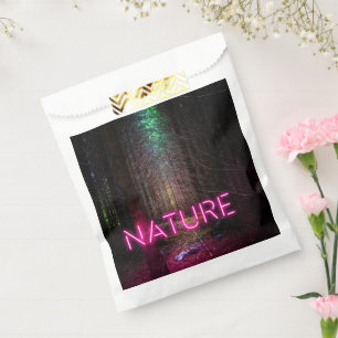 Mysterious spruce forest nature neon magenta sign favour bags