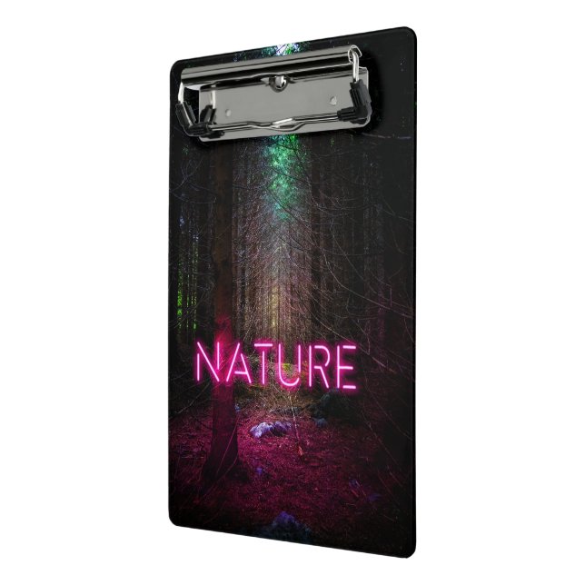 Mysterious spruce forest nature neon magenta sign mini clipboard (Angled2)