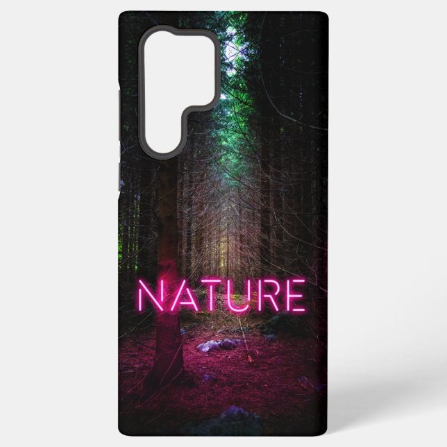 Mysterious spruce forest nature neon magenta sign samsung galaxy s22 ultra case (Back)