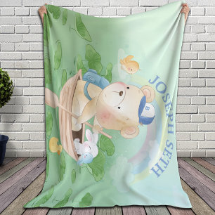 Mysterious Swamp + Bear Cub, Bunny and Birds  Fleece Blanket