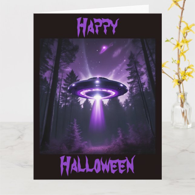 Mysterious UFO Halloween Card (Yellow Flower)