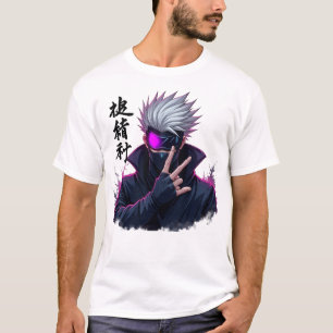 Mysterious White-Haired Anime Warrior with Mask T-Shirt
