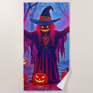 Mysterious Witch in Enchanted Woods Design Beach Towel