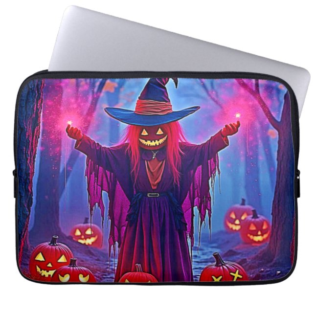 Mysterious Witch in Enchanted Woods Design Laptop Sleeve (Front)