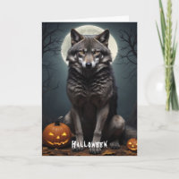 Mysterious Wolf with Pumpkin Halloween Art