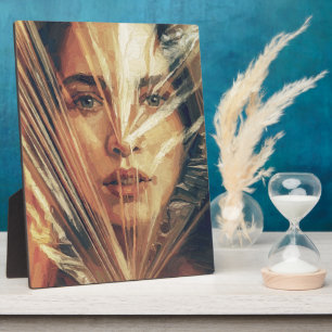 Mysterious Woman Behind Strokes Impasto Oil Art Plaque