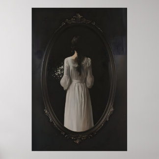 Mysterious Woman In Oval Mirror Art Printable Poster