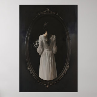 Mysterious Woman In Oval Mirror Art Printable Poster