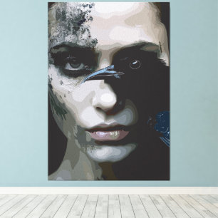 Mysterious Woman with Raven Canvas Print