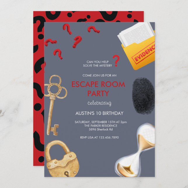 Mystery  | Adventure Party | Escape Room Birthday Invitation (Front/Back)