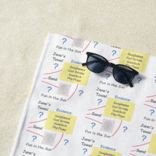 Mystery Crime Solving Evidence Board Beach Towel