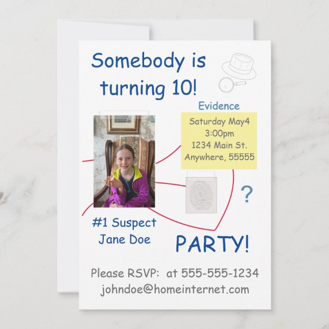 Mystery Crime Solving Evidence Board Invitation (Front)