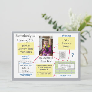 Mystery Crime Solving Evidence Board Invitation