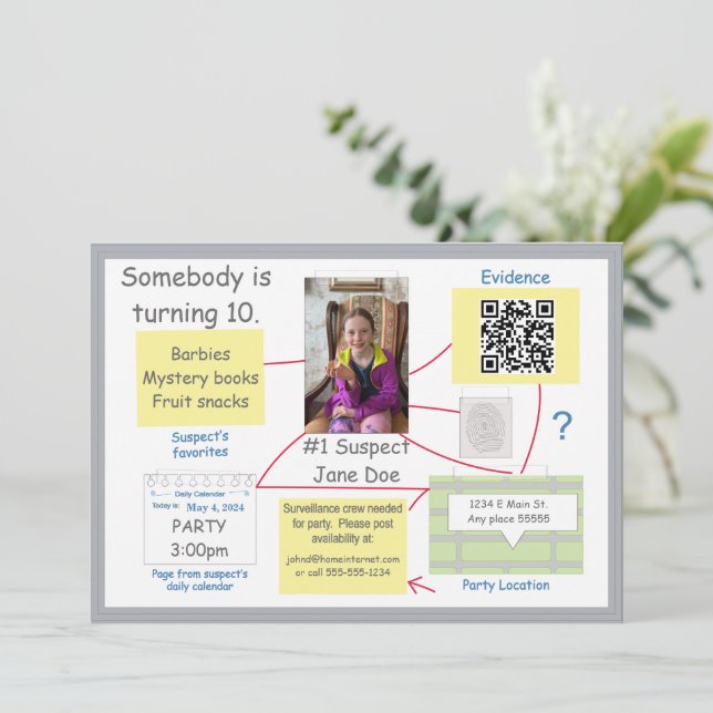 Mystery Crime Solving Evidence Board QR Invitation (Standing Front)