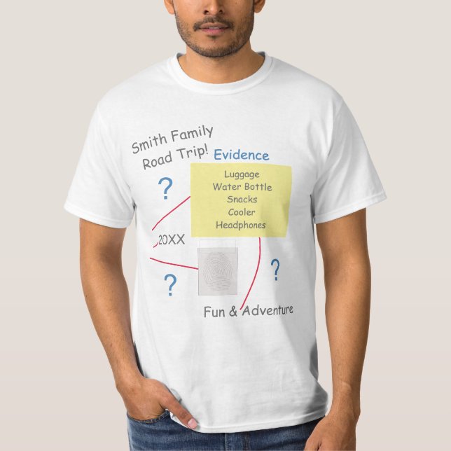 Mystery Crime Solving Evidence Board Road Trip T-Shirt (Front)