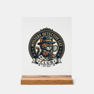 Mystery Detective Cat Cat Graphic Tee Art - Myster Acrylic Sign