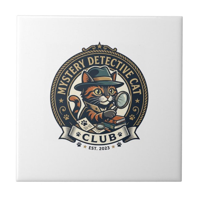 Mystery Detective Cat Cat Graphic Tee Art - Myster Tile (Front)