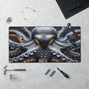 Mystery Octopus Black Orange Abstract Marine Life Desk Mat