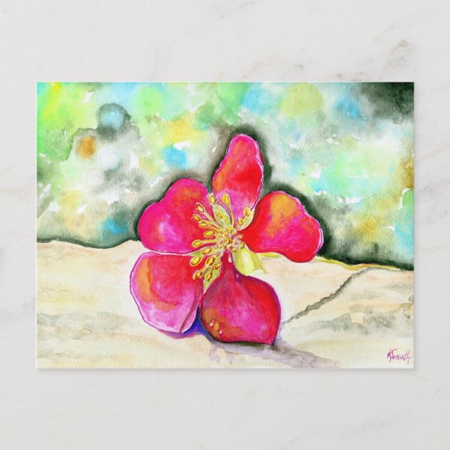 Mystery Pink Flower Watercolor Postcard (Front)