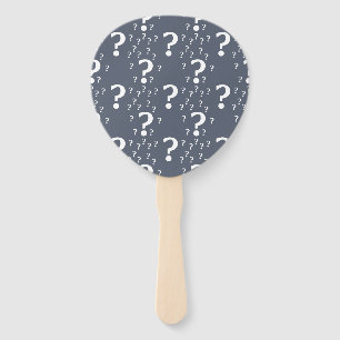 Mystery question mark riddle puzzle blue-grey hand fan