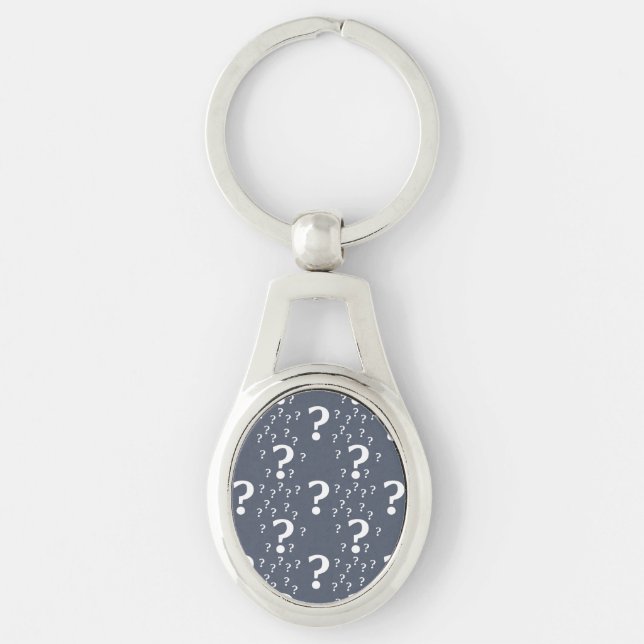 Mystery question mark riddle puzzle blue-grey key ring (Front)