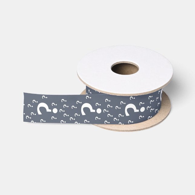 Mystery question mark riddle puzzle blue-grey satin ribbon (Spool)