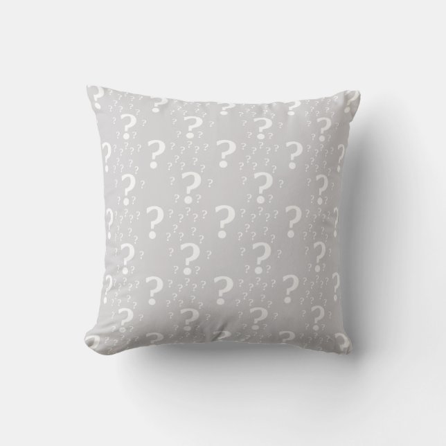 Mystery question mark riddle puzzle light gray cushion (Front)