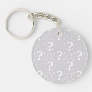 Mystery question mark riddle puzzle light gray key ring