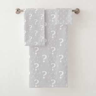Mystery question mark riddle puzzle light grey bath towel set
