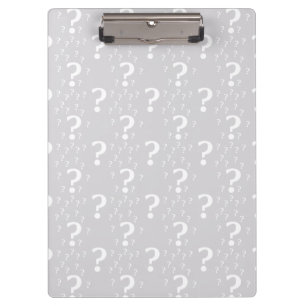 Mystery question mark riddle puzzle light grey clipboard